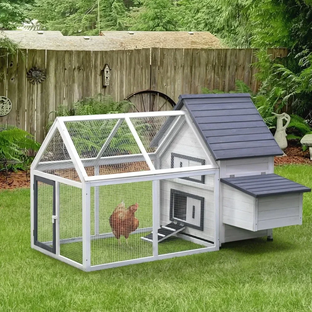 

Chicken Coop, 65 in. with Nesting Boxes and Removable Fencing, Removable Trays, Resting Post, Ramp, Wood Coop