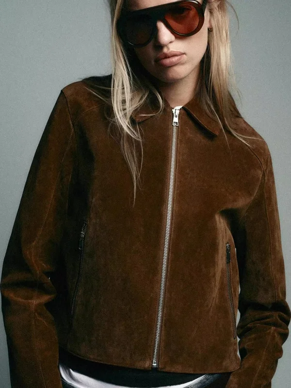 Autunno 2025 Nuovo Retro Sle Cappotto da donna in pura pelle Jaet con colletto con cerniera Cappotto in fibra di poliestere con vestibilità comoda