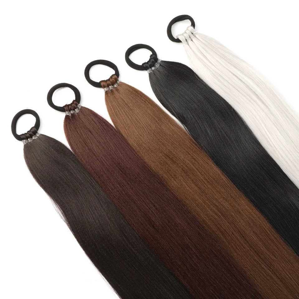 Cola de caballo sintética recta de 28 pulgadas con cuerda elástica, accesorio de cabello moderno para uso diario y fiestas 2
