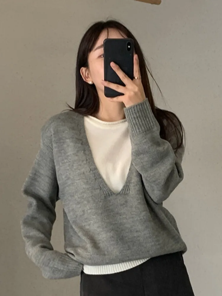 Chique losse casual kleur Blo Long Sve gebreide trui Herfstontwerp Veelzijdige ronde Ne Color gebreide kleding voor dames