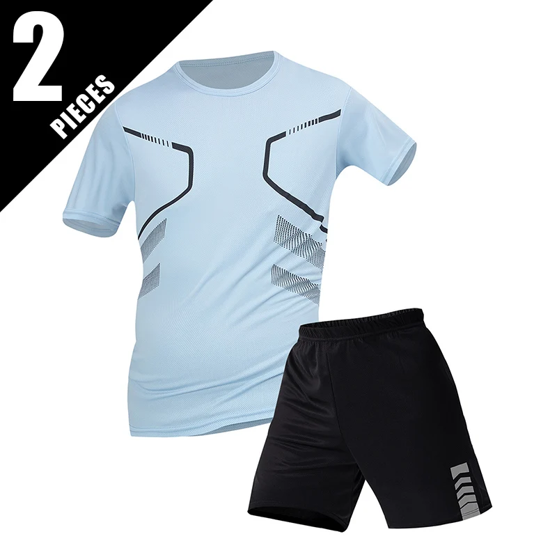 

2-piece Four Seasons Men's Short Sleeve Set 6-Color Quick Drying T-shirt for Youth Sports Running Comfortable and Casual
