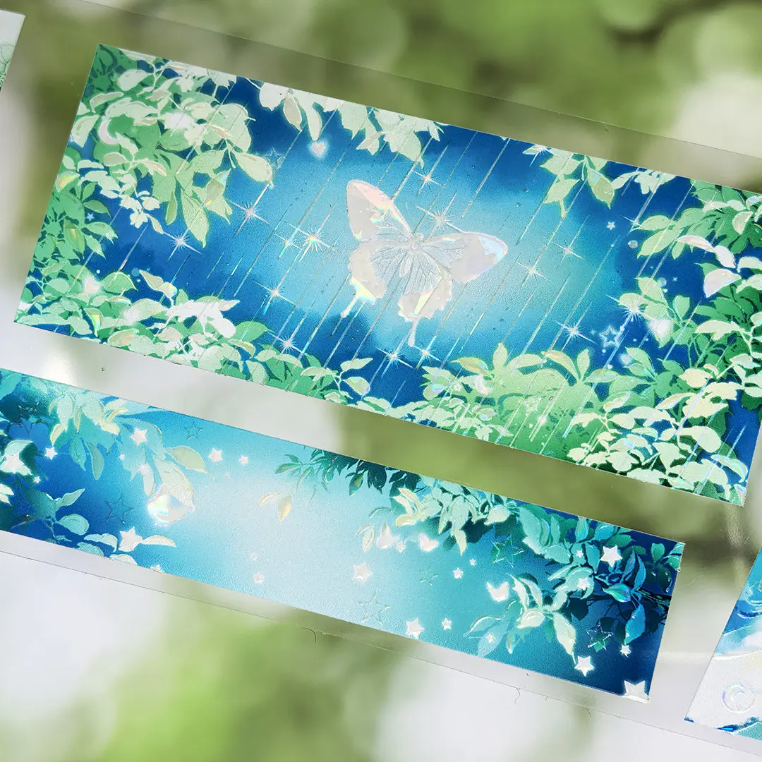 OKMT New Washi Tape Mint Rain Blue‑Green Gradient Plant Landscape Decorative Tape For Journal Scrapbooking Planner DIY Craft