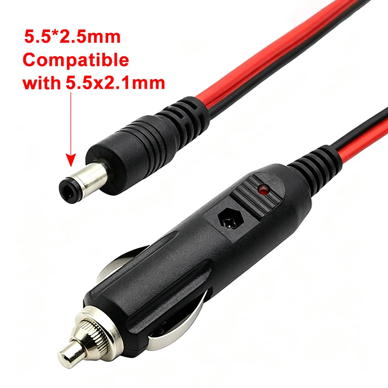 12V DC Car Charger Power Suppy Cable Cord Cigarette Lighter Plug With 3A Fuse DC 5.5 x 2.5/2.1mm Connector Auto Accessories