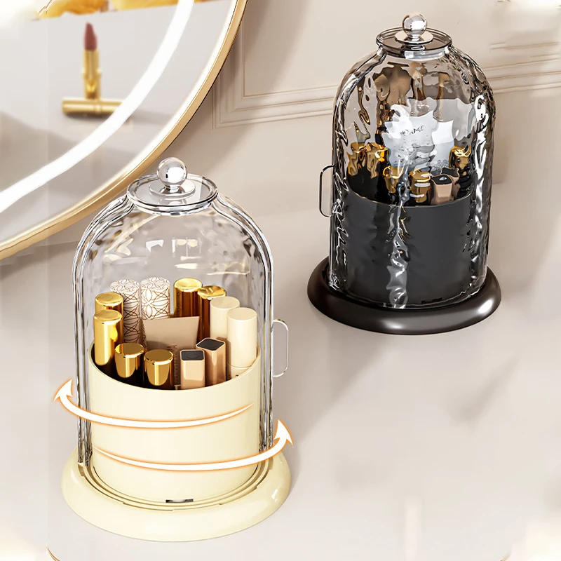 360° Rotating Makeup Organizer Cosmetic Brush Holder With Dust-proof Lid Lipstick Eyebrow Pencil Holder Eye Shadow Storage Boxes