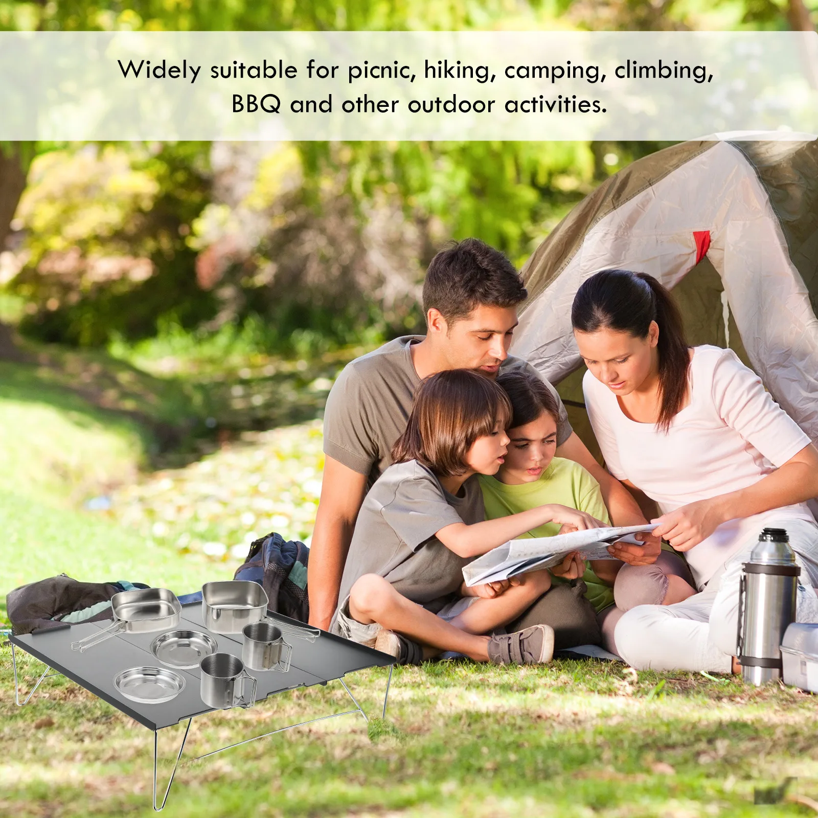 

1Set Camping Cookware Outdoor Stainless Steel Portable Folding Handle Cooking Pot Picnic Hiking Bbq Cooking Set