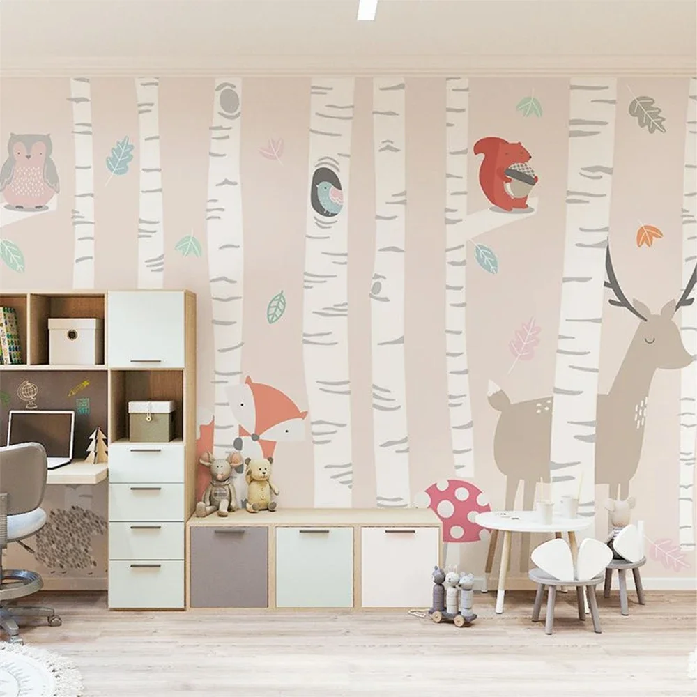 

Обои с милыми лисами для детской комнаты, спальни девочек, мультяшные фотообои, настенные панно, 3D декор для дома, детского сада