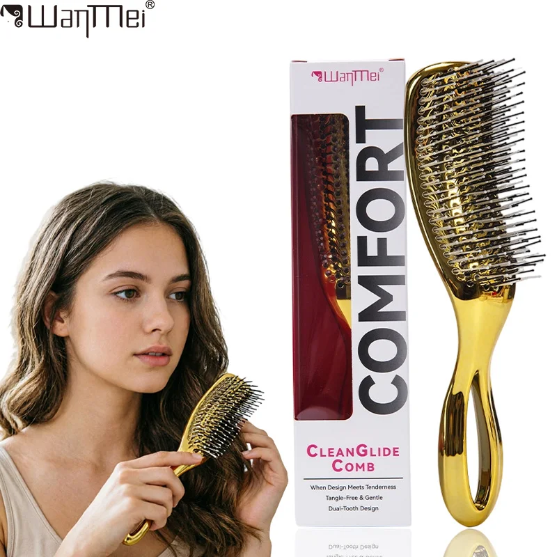Electroplated Detangling Hair Brush Dual Tooth Clean Glide Comb Gentle Tangle-Free Hair Styling Massage Brush for All Hair Types
