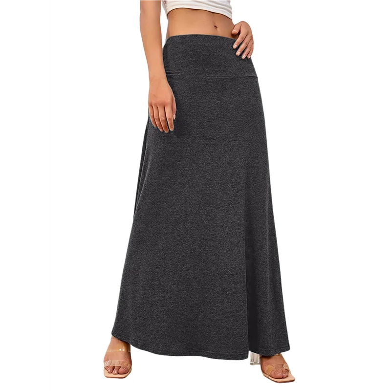 

A09P Women's Casual Mid Long Skirts Stretchy Ultra-Soft Flowy Maxi Formal Skirts High Waist Lounge Skirts