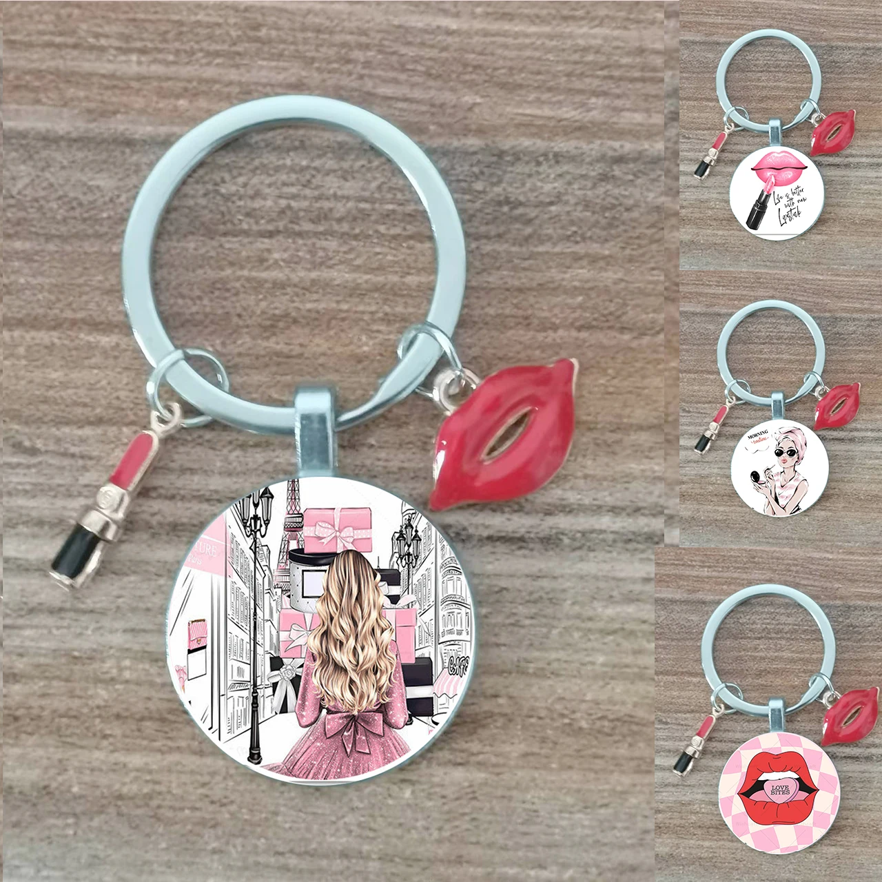 Cute Sexy Red Kiss Lip Shaped Keychain Delicate Mouth Mini Keychain Beauty Makeup Glass Keychain Gift For Female Friends