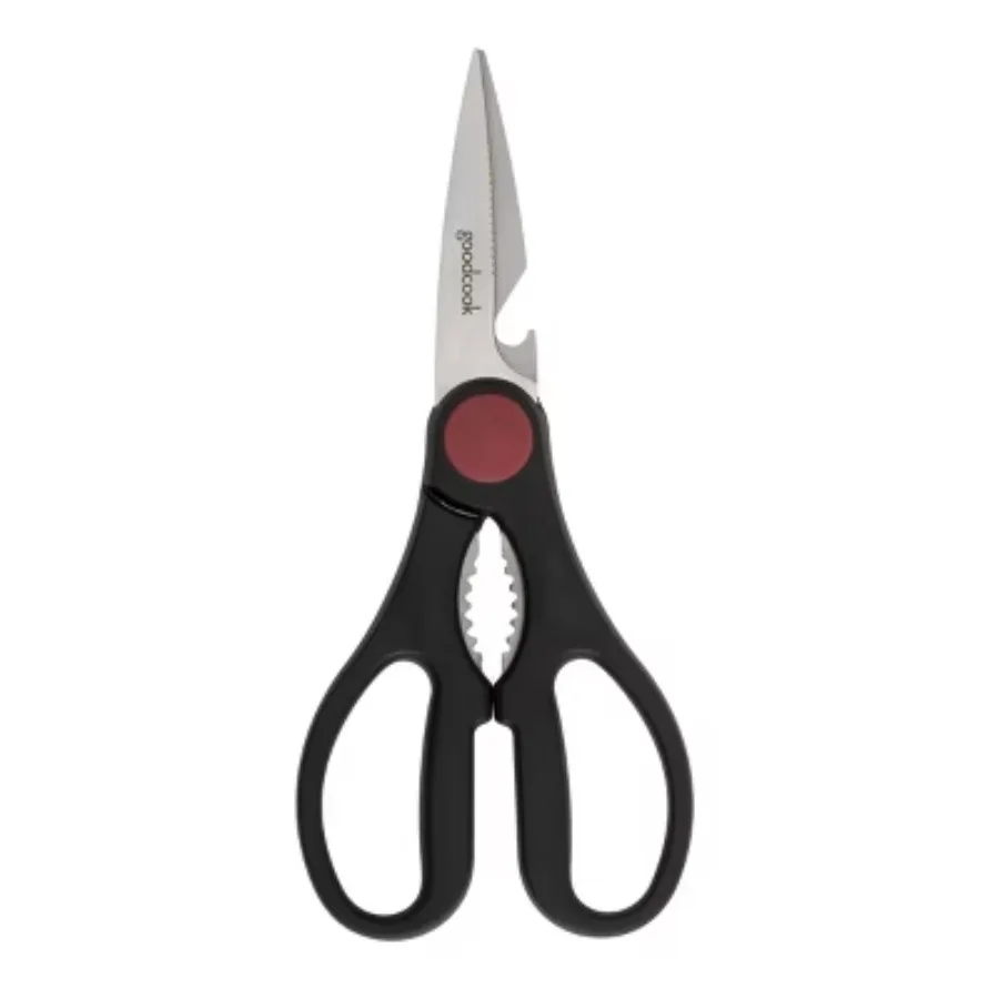 

Multifunctional Kitchen Scissors: Stainless Steel and Plastic, Hand Washable, Kitchen Gadget, Black and Red,Oversized handles,