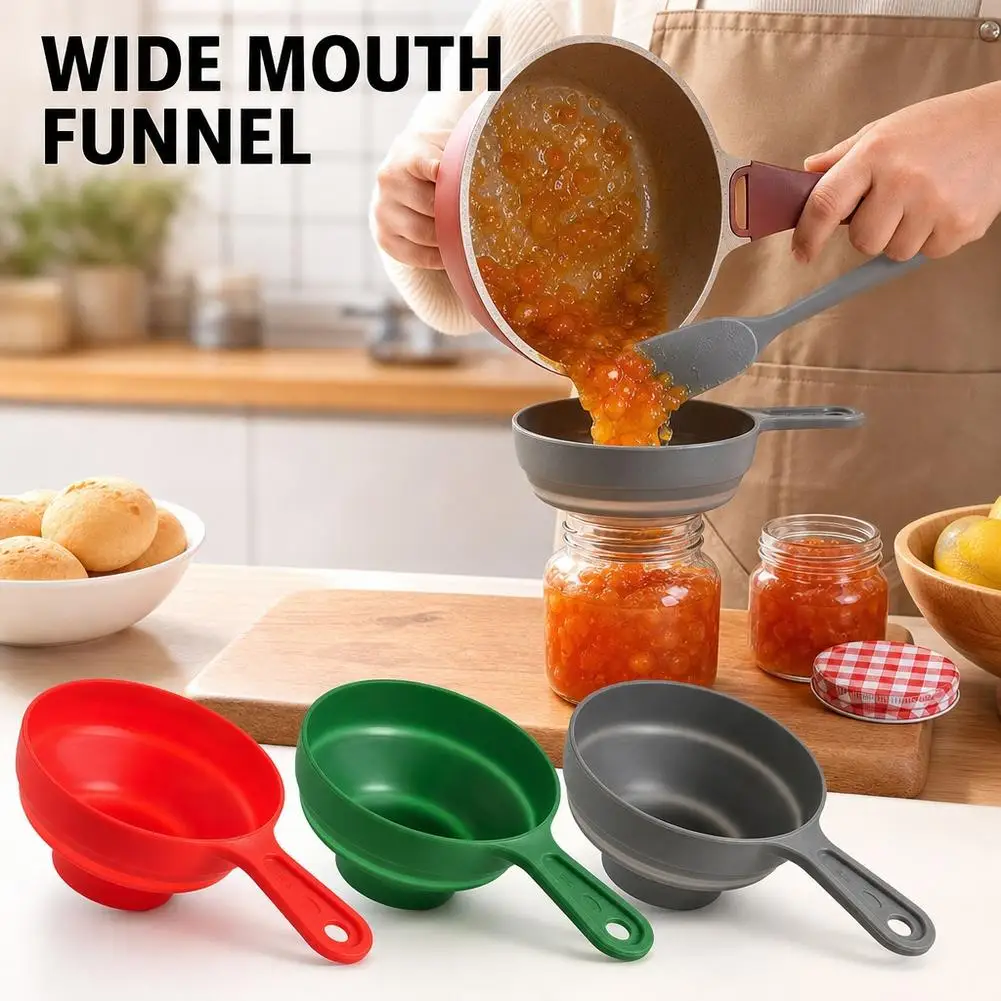 Collapsible Wide Mouth Funnel for Mason Jars Foldable Canning Funnel with Handle for Powder Liquid Beans Grains Kitchen Food