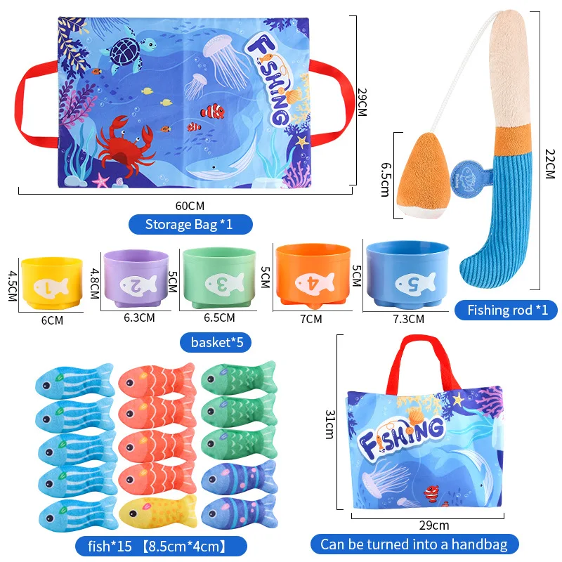 Montessori Toy for Todders Cloth Fishing Game with Stacking Cups Color Sorting Early Education Toy Number Counting Math Toy Gift