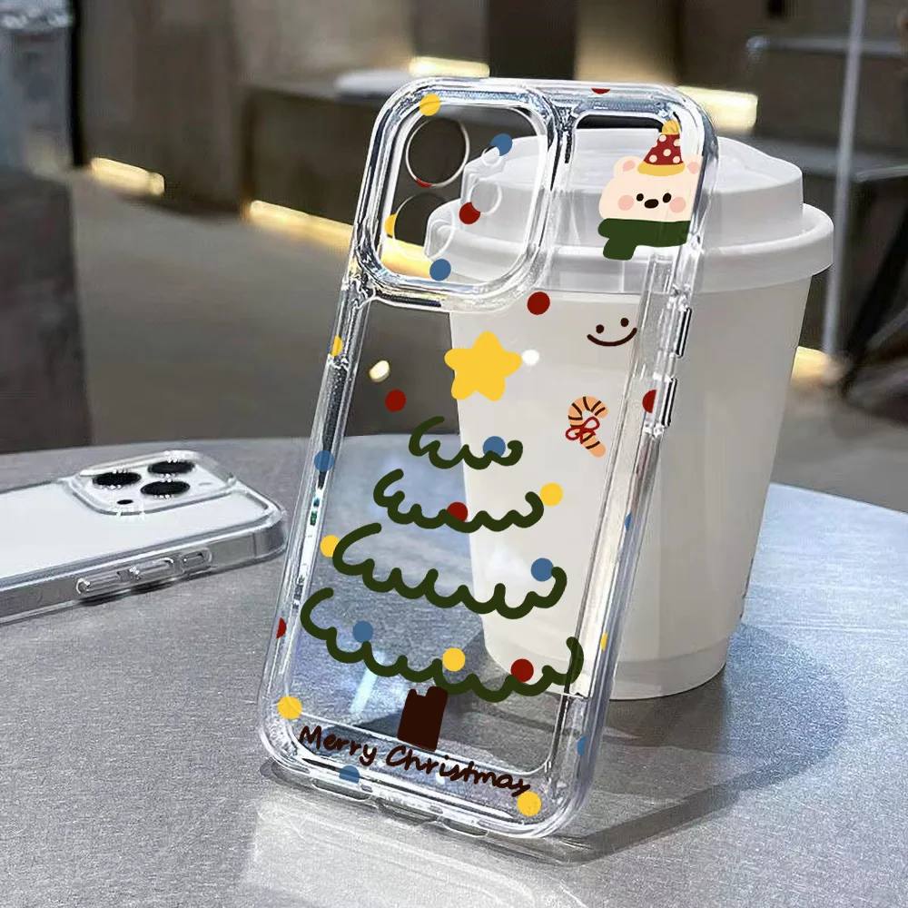 Weihnachtsbaum-klare niedliche Bären-Hülle für iPhone 17 Pro 16 15 14 13 Pro Max Air 12 11 stoßfeste transparente Silikonhülle