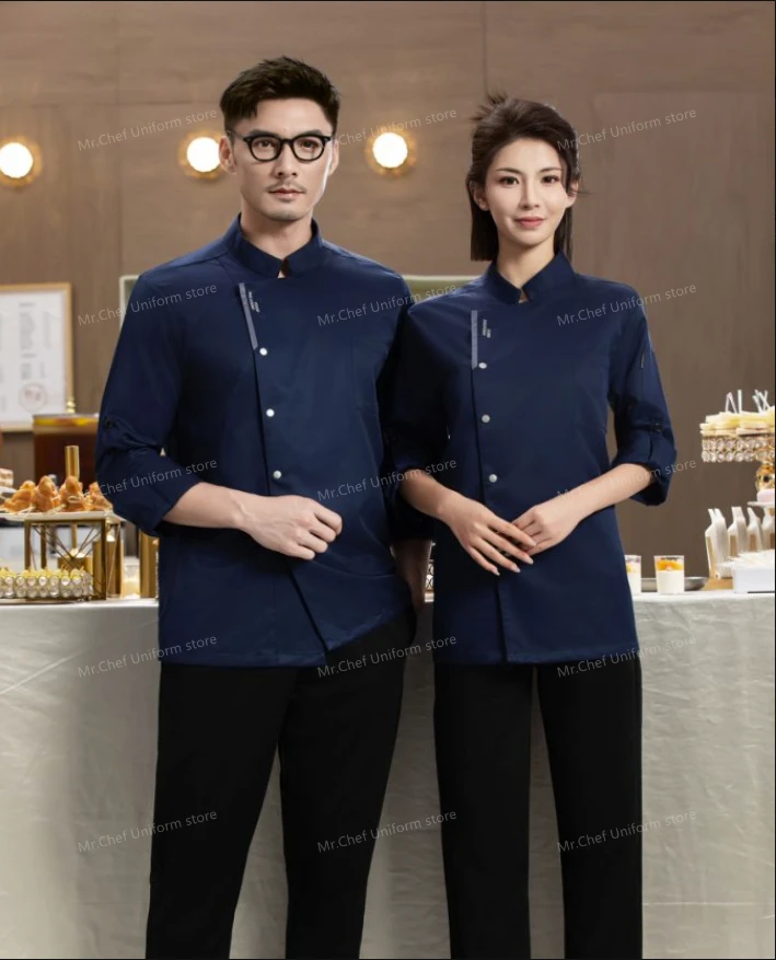 Chaqueta de Chef blanca de manga larga, uniforme de Chef de restaurante, camiseta de Chef, uniforme de trabajo de panadero, abrigo de cocinero de Hotel, ropa con logotipo para mujer