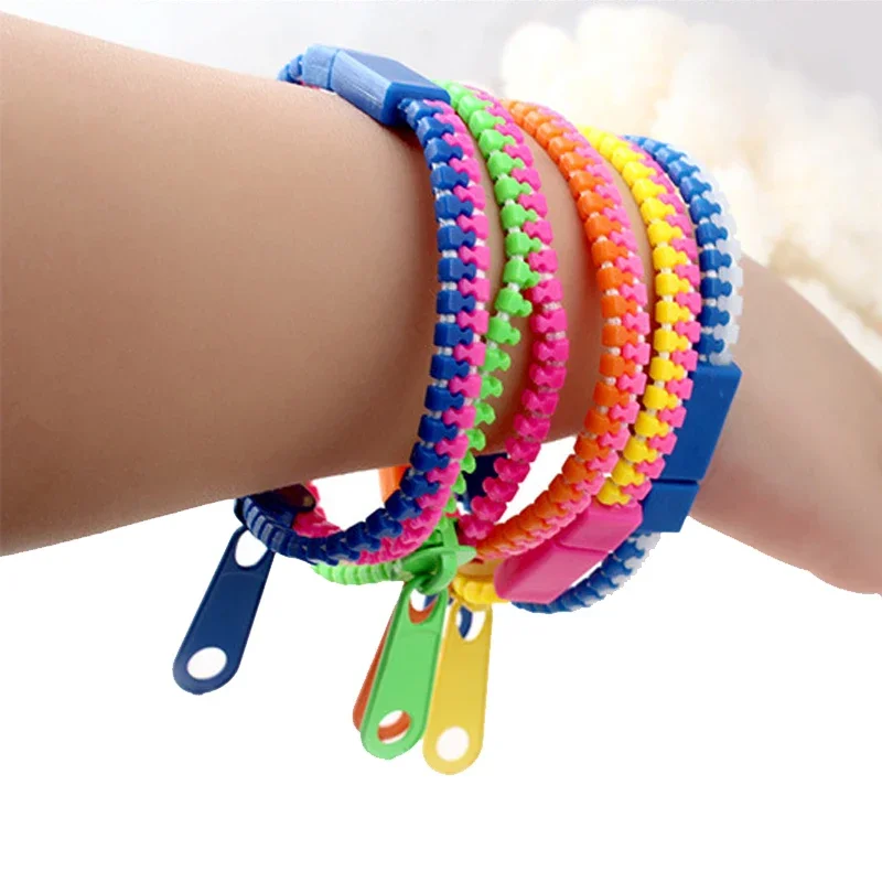 5Pcs Children Friendship Zipper Bracelets 7.5 Inches Sensory Toys Set Neon Colors Birthday Party Favors For Kids Goodie Bags