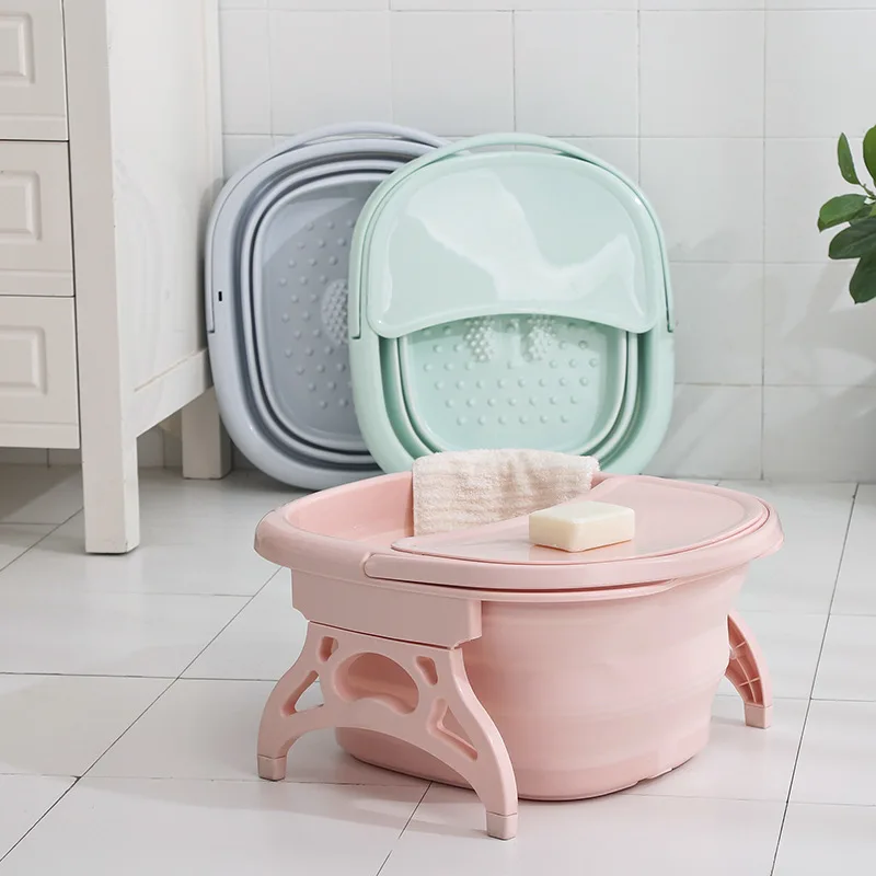 Collapsible Footbath Plain Foaming Massage Bucket Foot Soaking Bucket  Folding Basin Sauna Spa Footbath Basin with Lid Bathtub - view 3