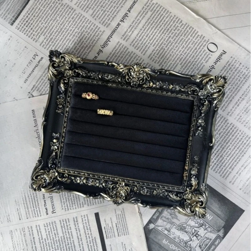 Resin Jewelry Display Rack Desktop Ring Storage Stand Photo Frame Earrings Brooch Display Holder Retro Jewelry Organizer Stands
