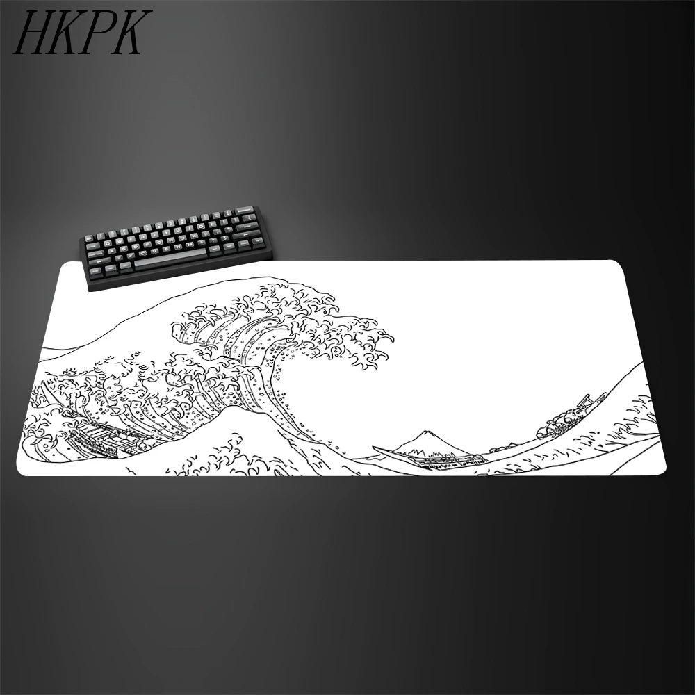 

XXL 90x40cm Black and White Giant Wave Keyboard Game Anime Mouse Pad Non-slip Rubber Art Computer Desk Mat Carpet With lockedge