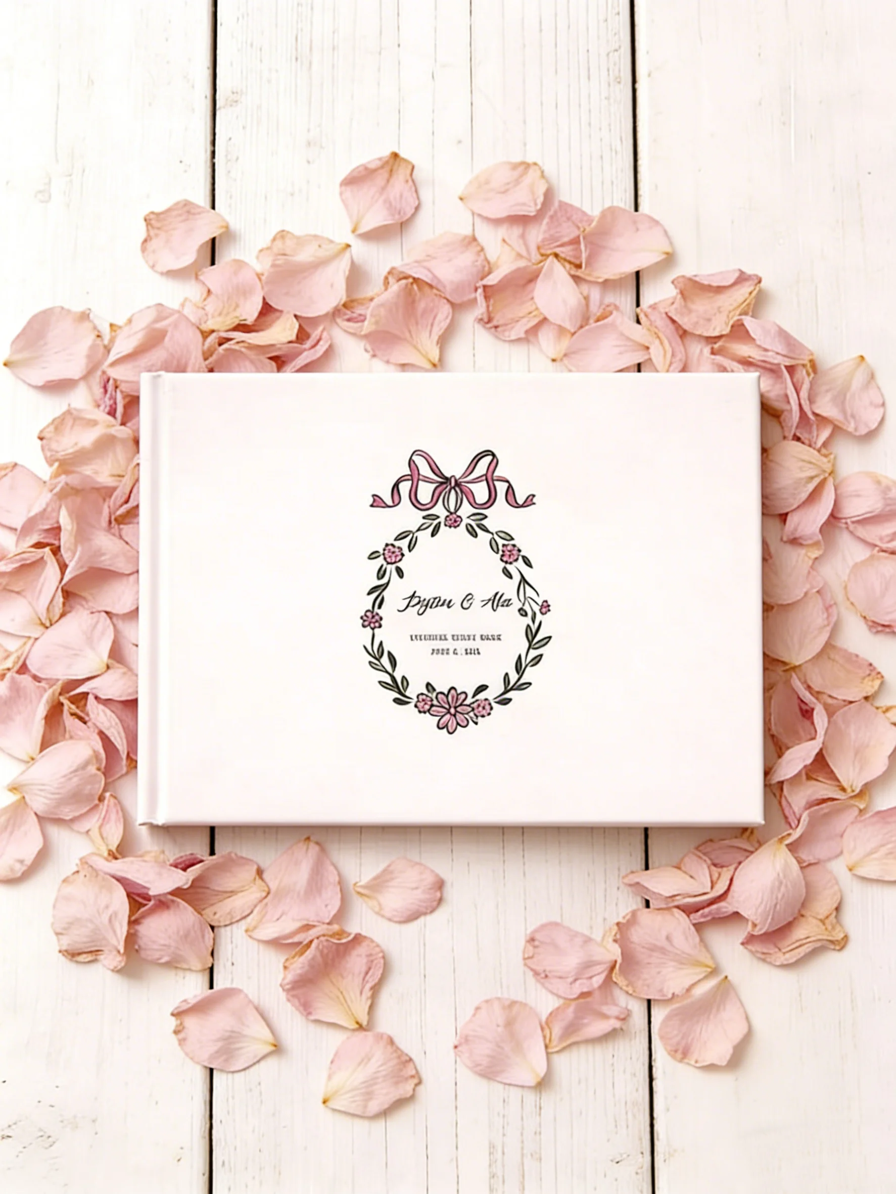 Whimsical Bow Foil Print Wedding Guest Book (Gold/Rose Gold/Silver), Custom Coquette Matte Floral Sign-In Album for Wedding