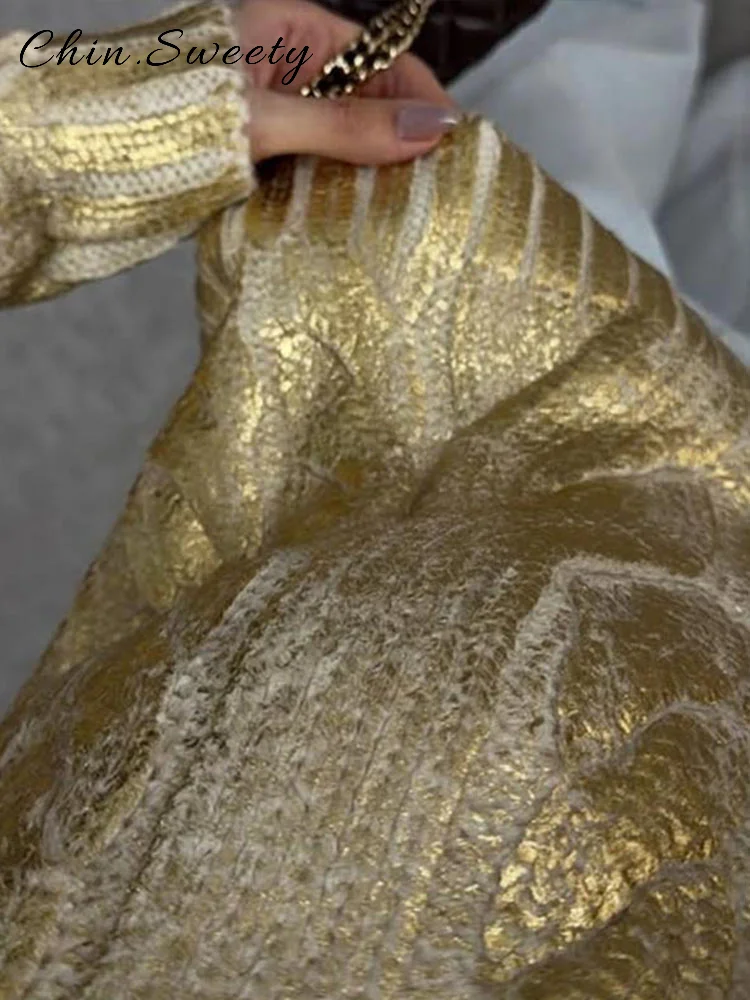 سترة نسائية محبوكة بعقدة ذهبية غير رسمية فضفاضة برقبة دائرية وأكمام طويلة بلوفر نسائي 2026 ربيعي أنيق ملابس تريكو تناسب الجميع