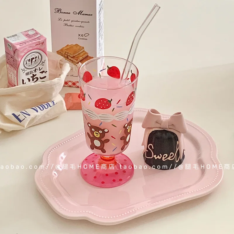 جميل Rilakkuma رسمت باليد الفراولة الباندا كأس زجاجي الحلوى أكواب الآيس كريم وأطباق من العصير كؤوس النبيذ الأحمر