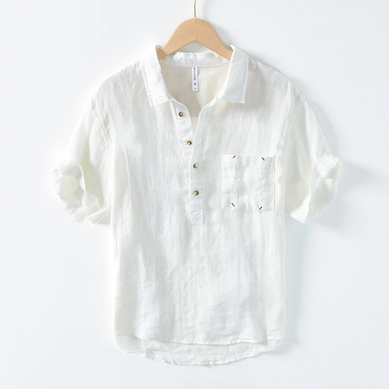 New Designer Short-sleeve Casual Pure Linen Brand Shirts For Men Fashion Comfortable Top Clothes Enlareged Size Camisa Masculina