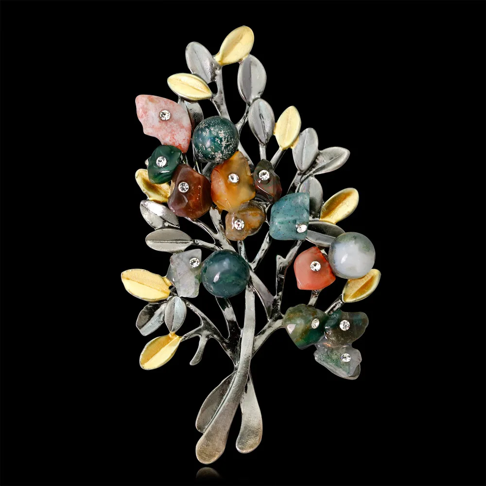 New Vintage Flower Pearl Brooches Pins Christmas Tree Brooch Natural Colored Stone Corsage Unisex Fashion Brooch Jewelry