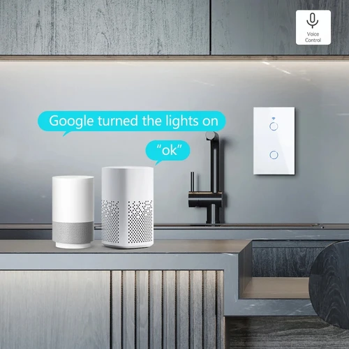 Imagen 2 del producto Interruptores inteligentes BONDA Tuya, No requiere cable neutro, US, 1/2/3 entradas, WiFi + RF433, interruptor de pared táctil, funciona con Alexa y Google Home