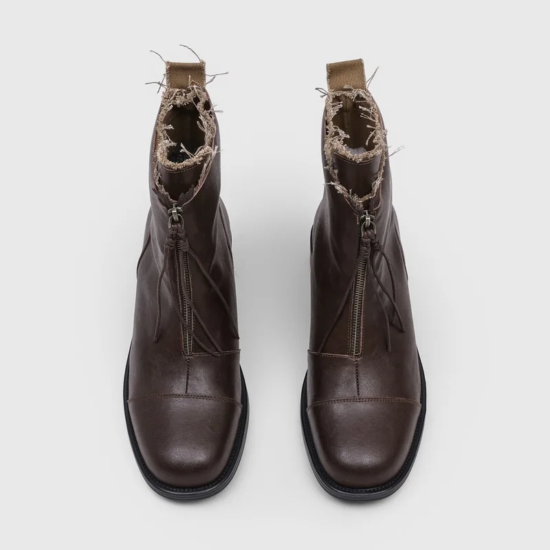 

High Quality New Autumn Winter Men High Top Boots with Zipper in The Middle Anti Slip Design Niche Commuting Style