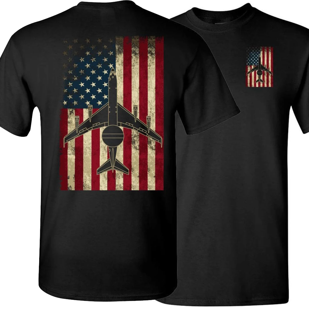 Vintage American Flag E-3 Sentry AWACS Aircraft T-Shirt. Summer Cotton Short Sleeve O-Neck Mens T Shirt New S-3XL