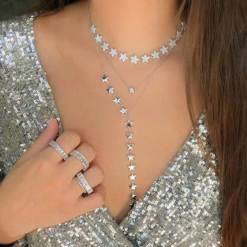 

2025 New Gold Color Micro Pave Cubic Zirconia Star-shaped Necklace Adjustable Link Chain Women's Jewelry Wholesale
