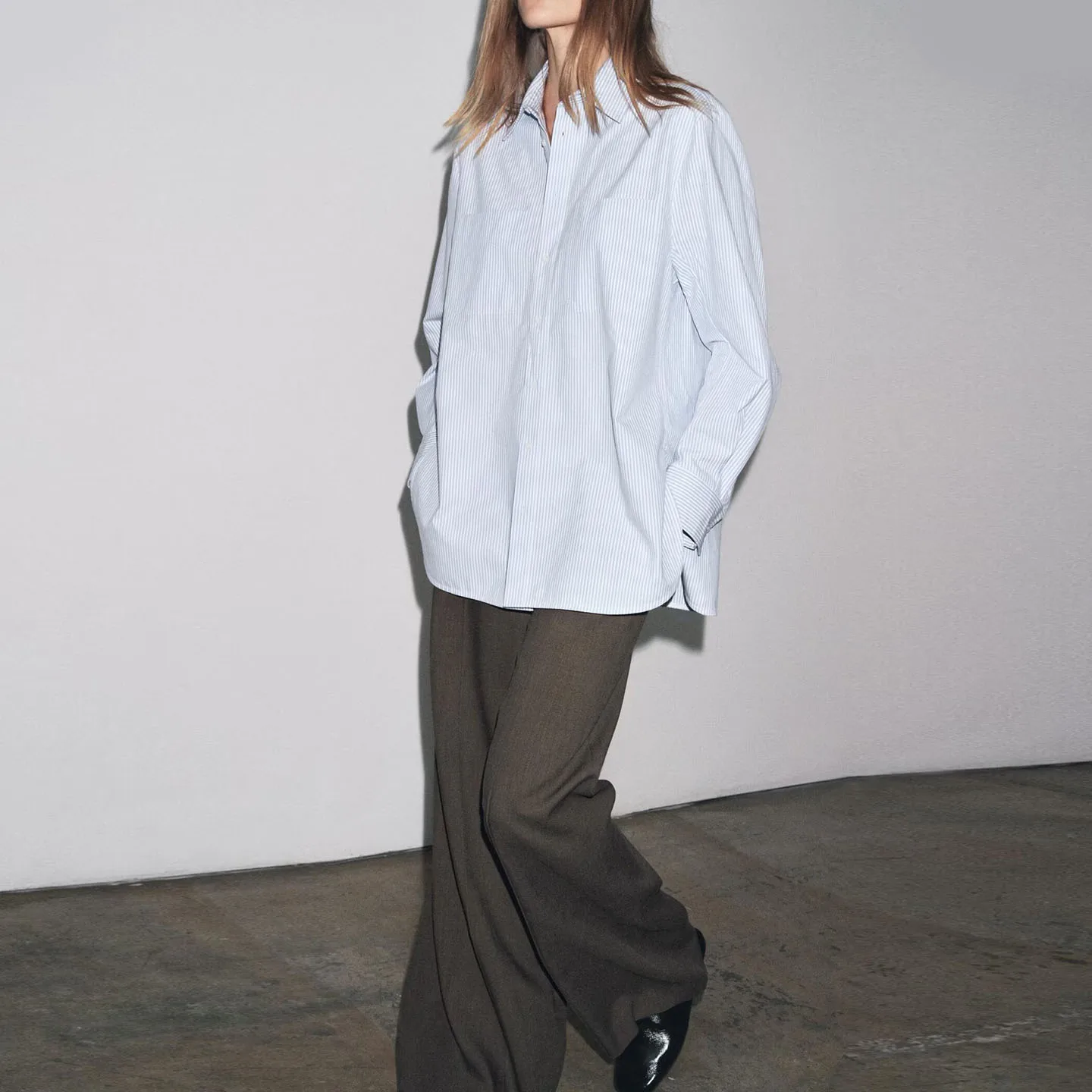 Z Damen Faion irt Commute Stripe ket Design Long Sve Straight Cut Casual Ele Sle Herbstsaison