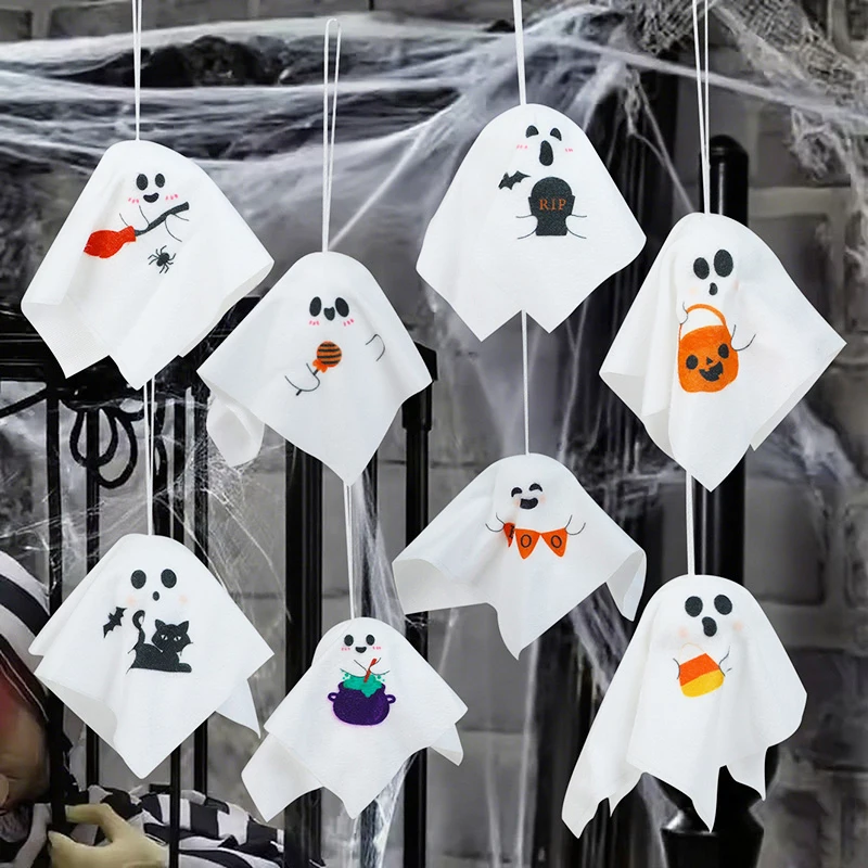 

8Pcs Halloween Hanging Ghost Puppet Kids Gifts Cute Polyester Ghost Ornament for Halloween Party Home Indoor Outdoor Decoration