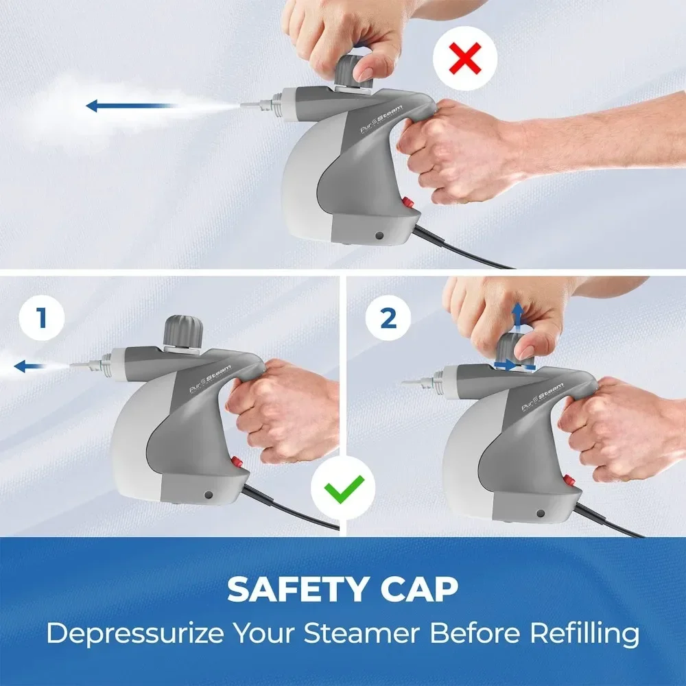 

-Handheld Portable Steam Cleaner Couch Cleaner - Fast Heating, Long Cord, 9 Accessory Kit, For Carpet, Couch, Mattress, Kitchen