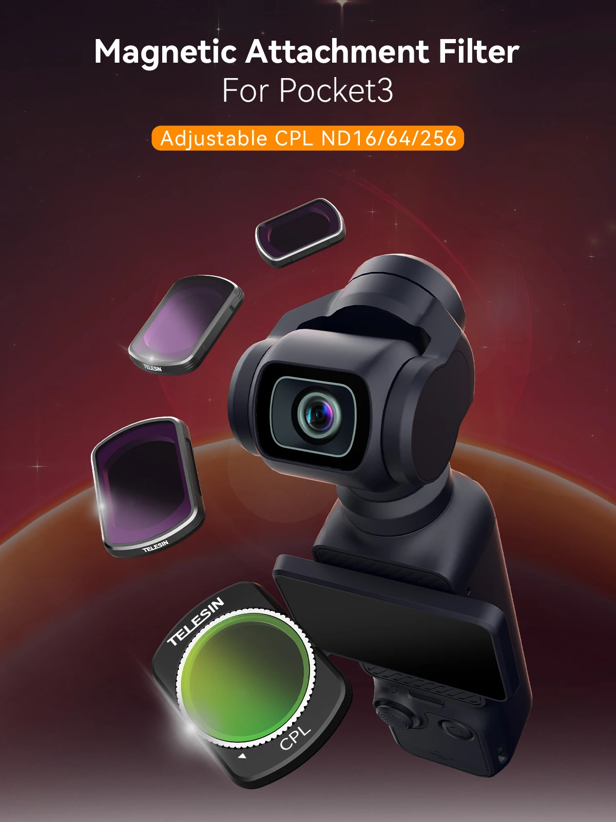 TELESIN Lensfilterset voor DJI OSMO Pocket 3 4 CPL ND16 ND32 ND64 ND256 Zwarte Diffusielens Filterset voor DJI Pocket 4 3 - afbeelding 2