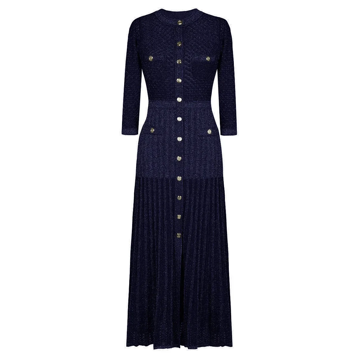 2026 Fashionable Lapel Knitted Long Dress Round Neck Slimming Gown Long Sleeve Matching Jacket Midlength Skirt Womens