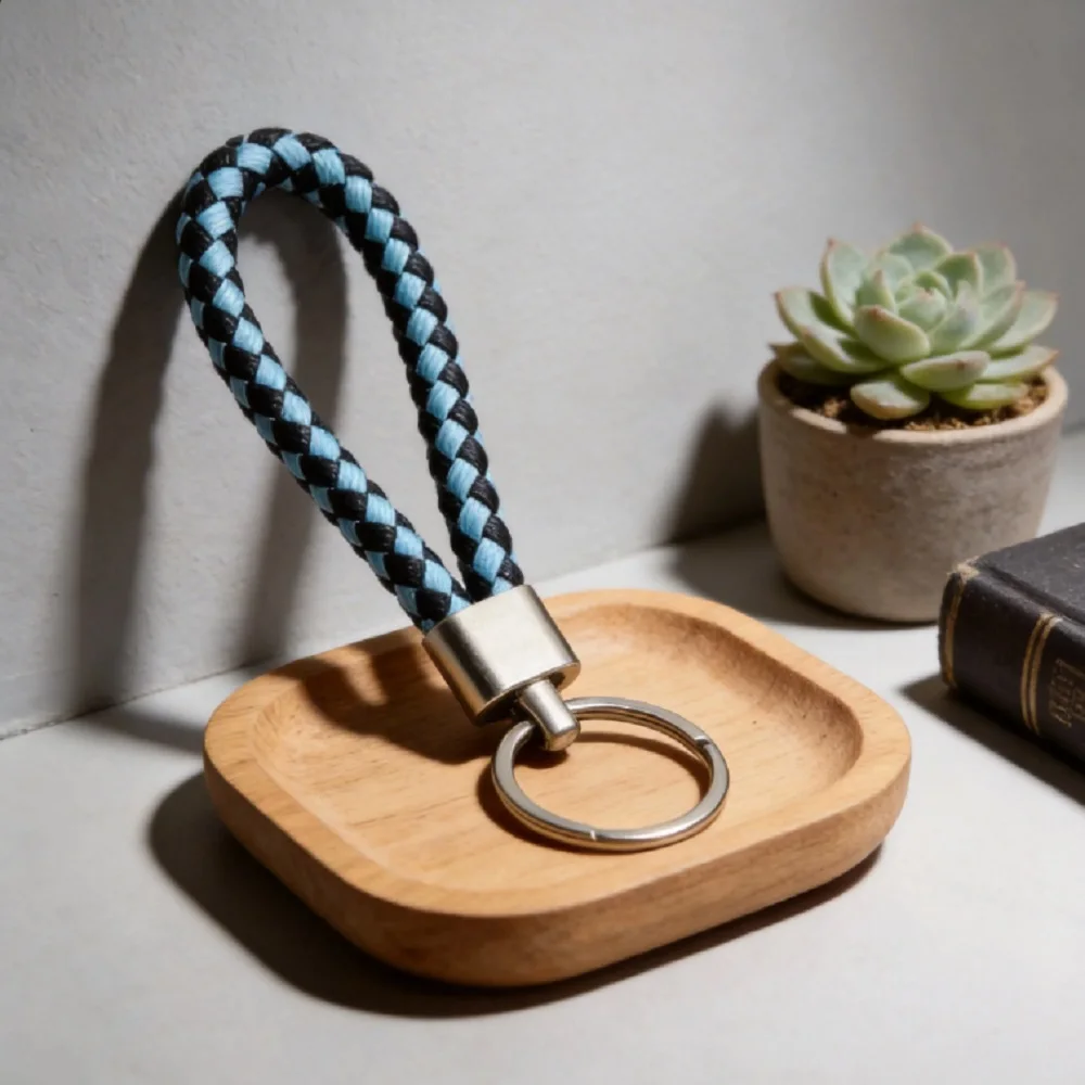

New Fashion Model Metal Colorful Leather Strap Knit Keychain Circle Man Lady Waist Chain Ring Pendant Car Bag Accessories Gift