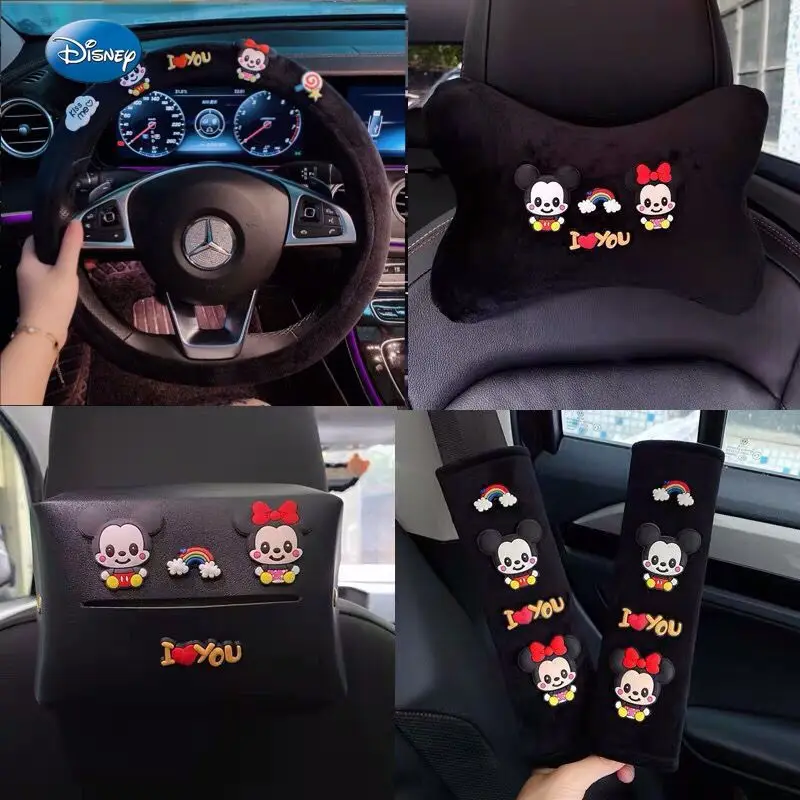 

Disney Cute Car Interior Accessories Four Seasons Seat Belt Shoulder Cover Gear Handbrake Cover Car Headrest Lumbar Support Set