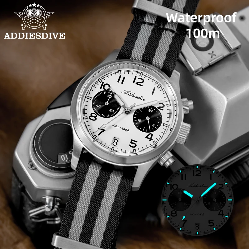 

ADDIESDIVE New Men Watch BGW9 Luminous 316L Stainless Steel 39mm 10Bar Waterproof VK64 Movement Chronograph Quartz Watch AD2538
