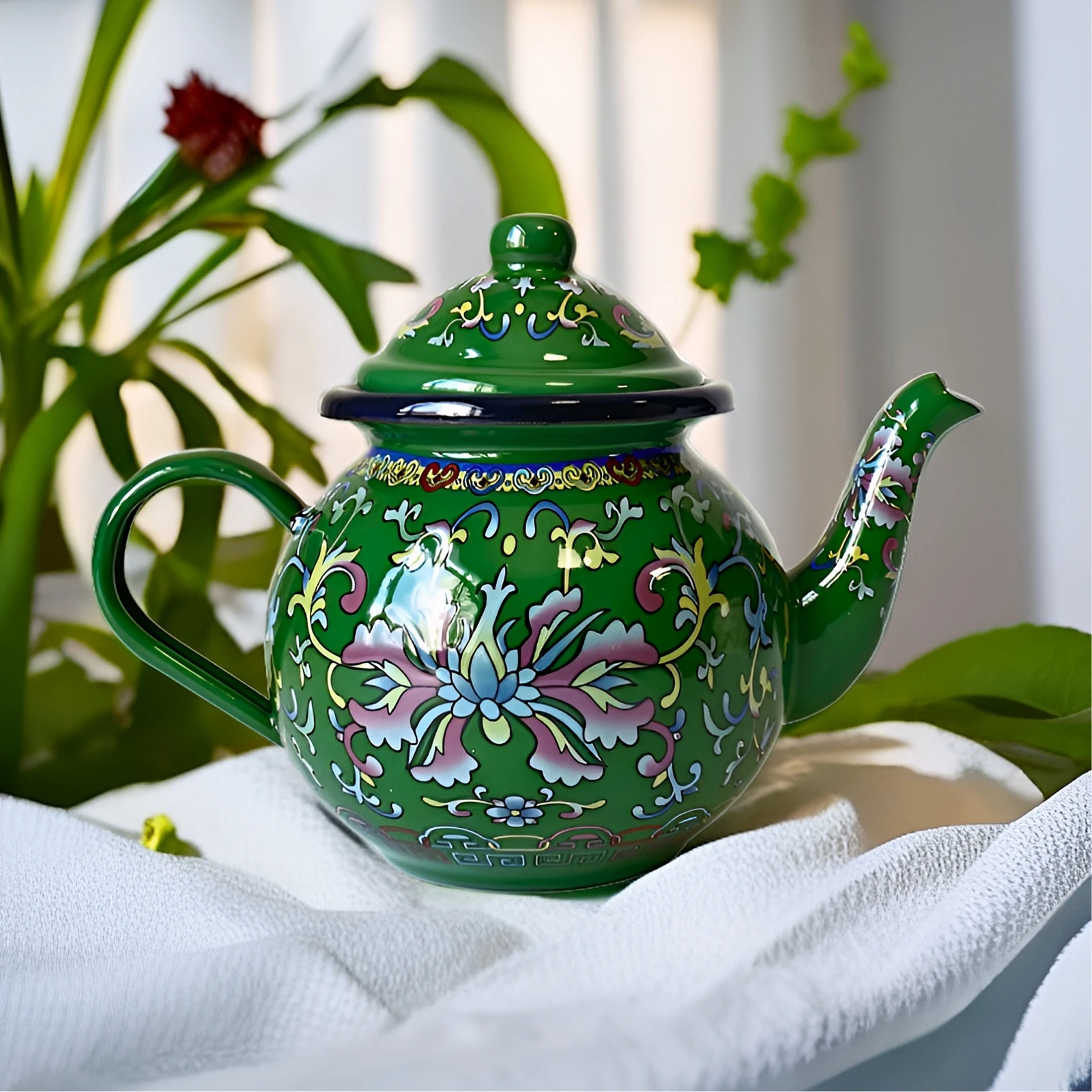 Zhongya retro enamel oil pot classical green classy enamel teapot