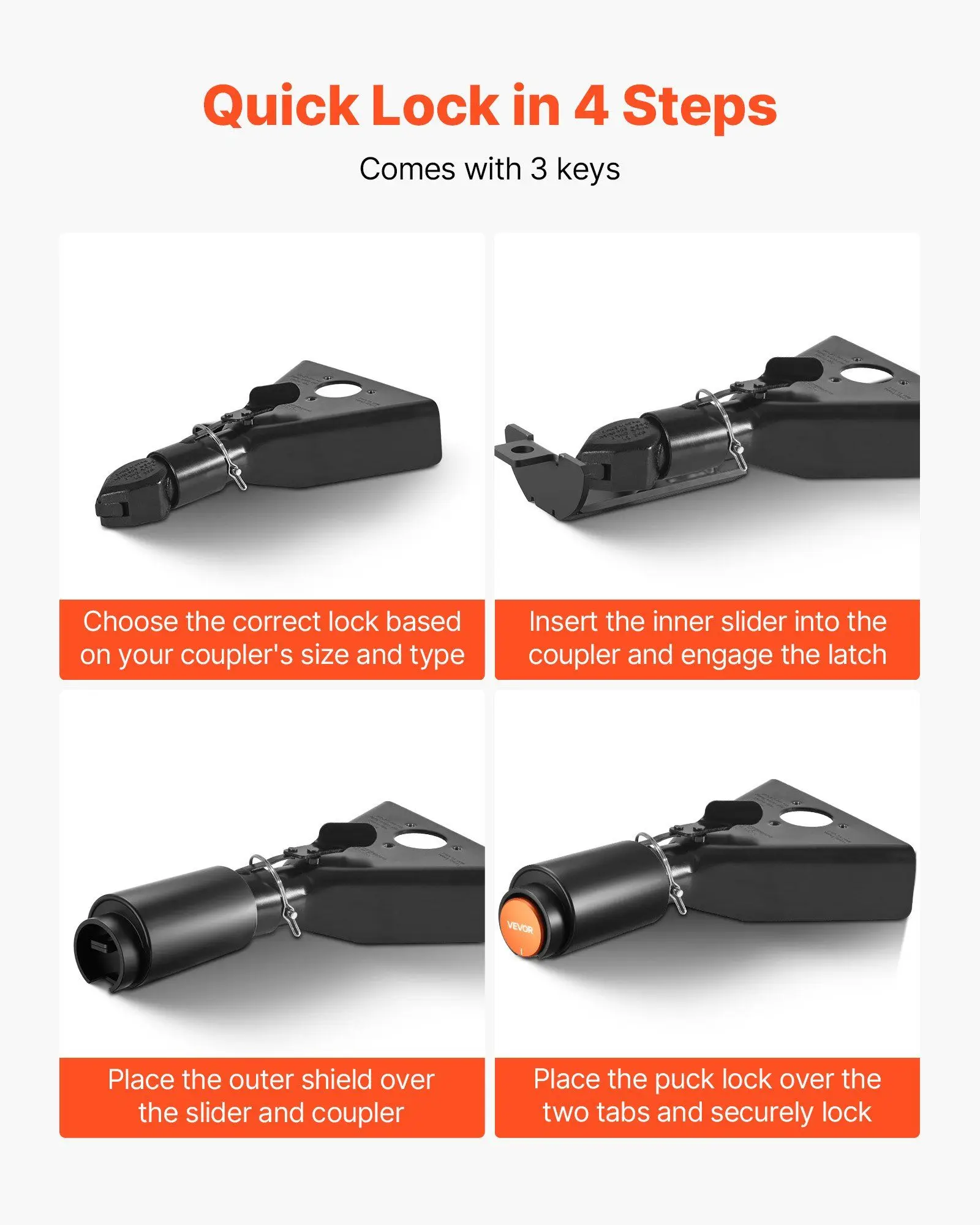 2x2-5/16in الثقيلة مقطورة مقرنة قفل 0.24in سميكة الكربون الصلب مكافحة سرقة وصلة قفل مع 3 مفاتيح طلاء مقاومة للصدأ #4