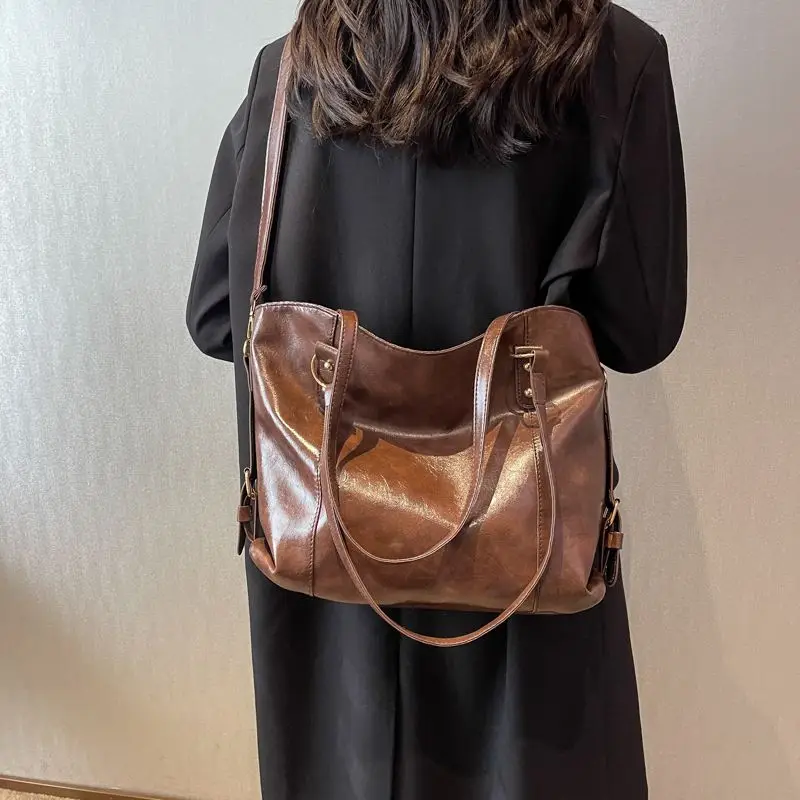 Leather Big Bag Women Handbag Trend Vintage Casual Large Capacity Tote Bag Ladies Commute Storage Hobos Shoulder Messenger Bag