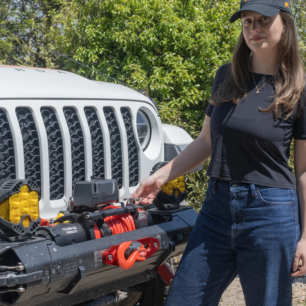 RUGCEL WINCH 13500lb Waterproof Electric Truck Winch 12V Synthetic Rope Winch with Hawse Fairlead,Wired Handle and 2 Wirele