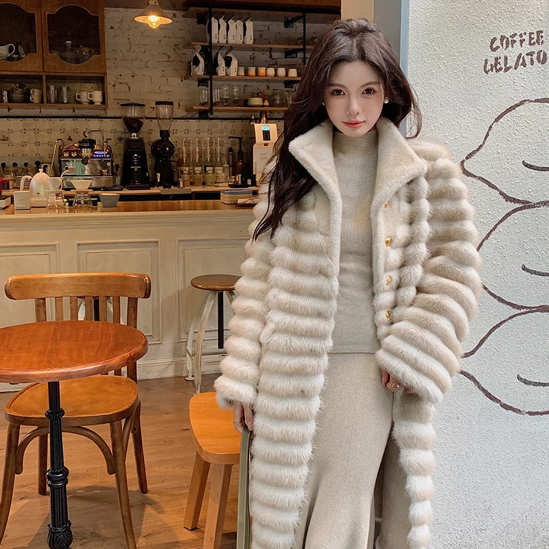 2025 نماذج جديدة الشتاء النساء الموضة الدافئة الطبيعية الجديدة الفاخرة الراقية Stylelong كم موضة معطف دافئ #4