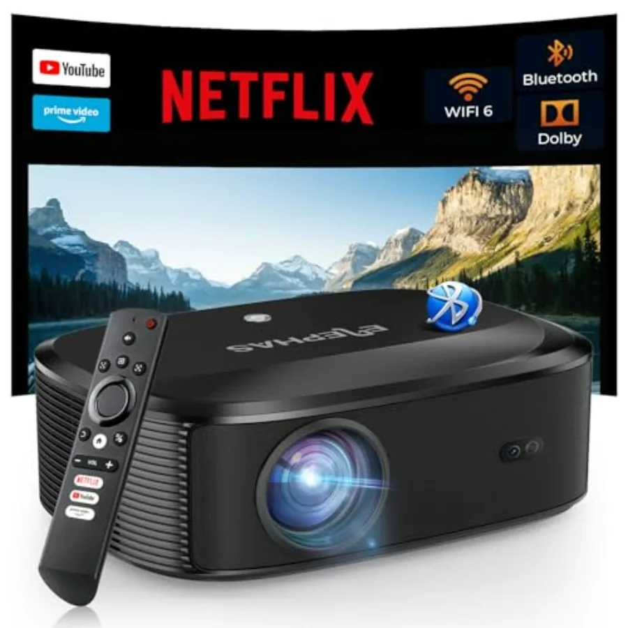 

Outdoor 4K Smart Projector with WiFi and Bluetooth for Netflix/Prime Video/YouTube Supports 100 000+ Apps HDMI/USB/iOS/Android/