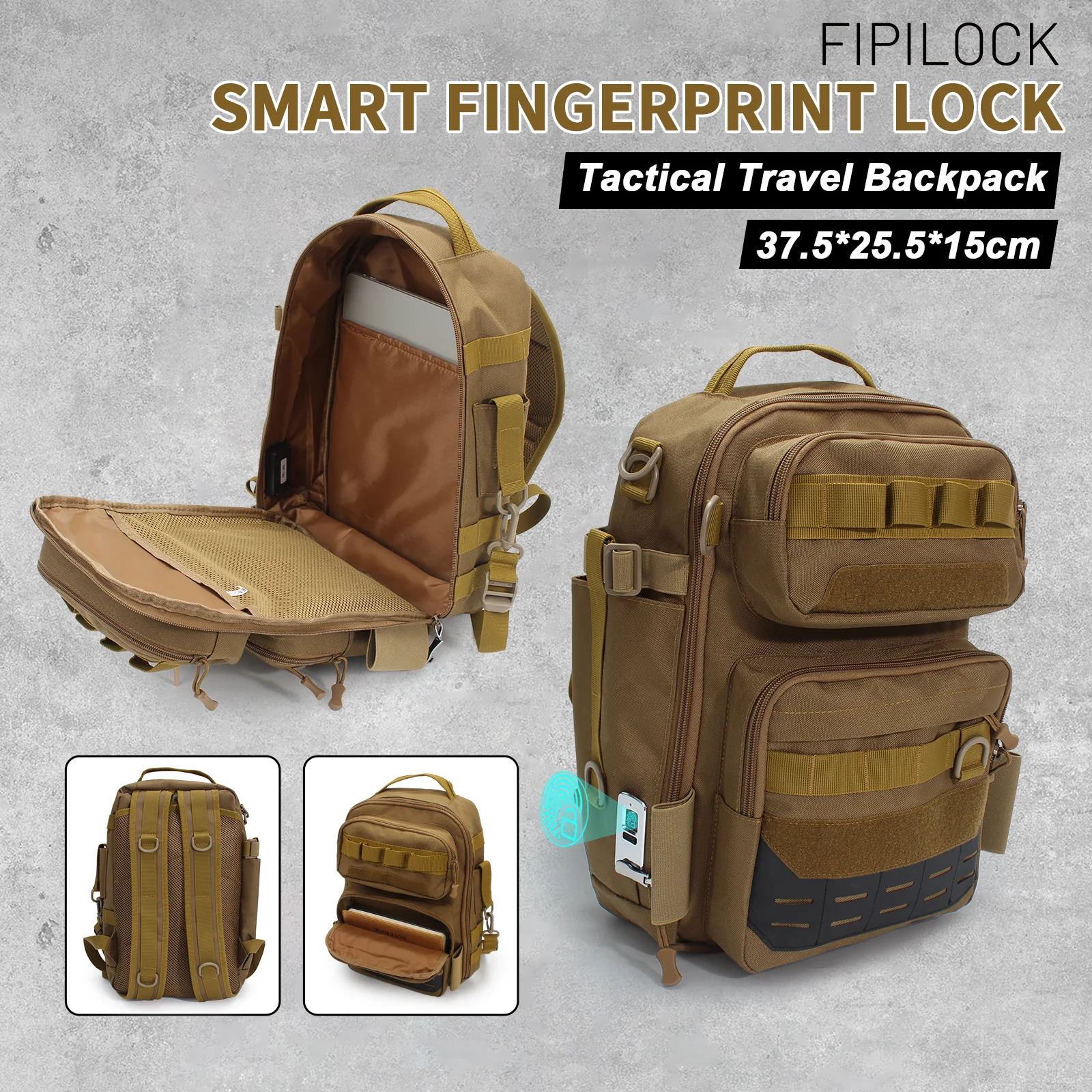 FIPILOCK Travel Backpack School Bag with Fingerprint Unlock Suitable for Anti-theft and anti-burglaryCabin Bags Laptop Business