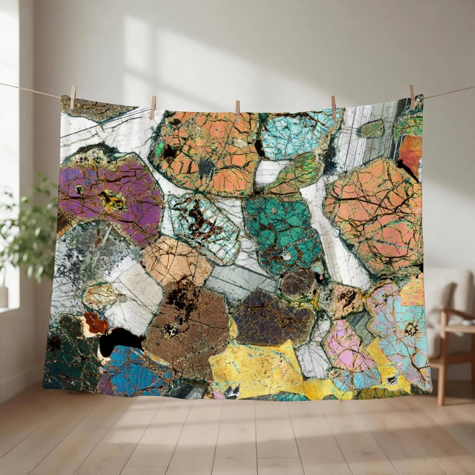 Geology gift - Peridotite from Ardnamurchan, Scotland Rock Thin Section Microscope Photo Throw Blanket
