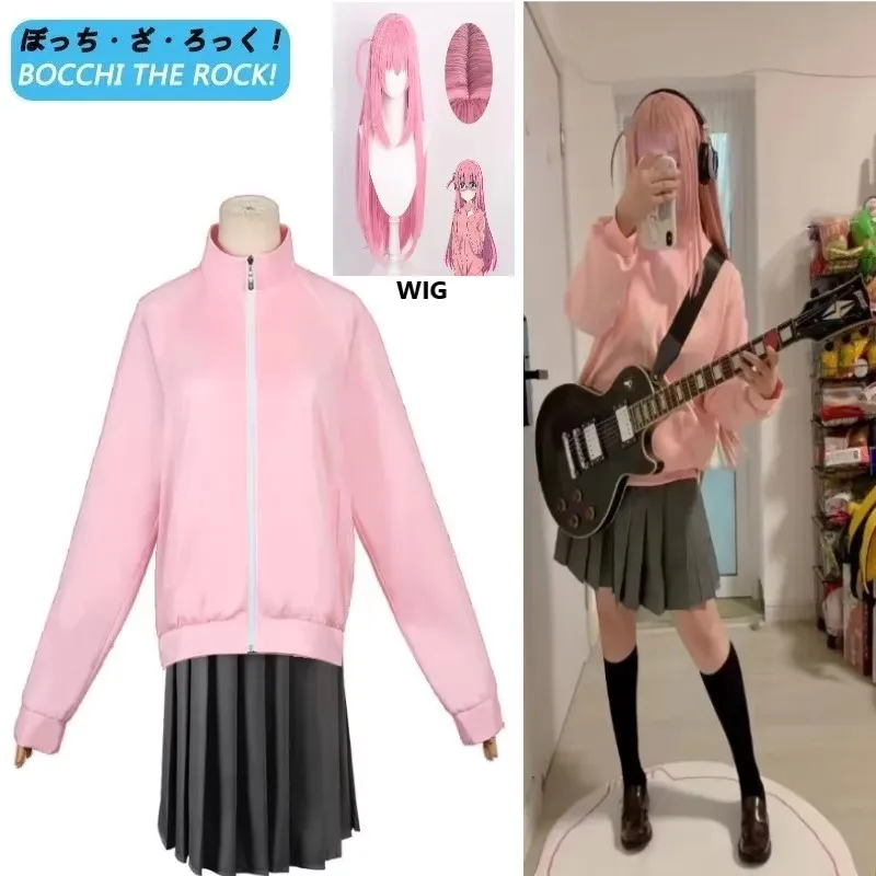 

Gotou Hitori Cosplay BOCCHI THE ROCK! Gotou Hitori Cosplay Costume JK Uniform Pink Jacket Skirt Wig Suit Halloween Clothes