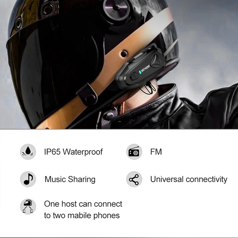 SKYVENT Q4 Motorcycle Helmet Intercom Headset BT5.1 4-6 Riders 1500M Talking Interphone Music Sharing FM IP65 GOCOM4 V4 Plus