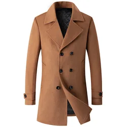 Abrigo de doble botonadura para hombre, chaqueta de lana Peacoat, gabardinas con solapa larga, cortavientos de invierno, ropa de moda para hombre
